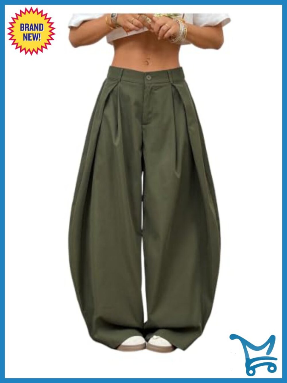Wide Leg Cargo Pants Low Rise Pleated Loose Fit Trousers